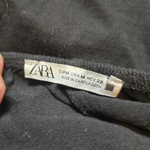 Zara Womens Ruched Midi Dress Md Black Sleeveless Deep V-Neck - Picture 5 of 6